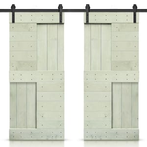72 in. x 84 in. Sage Green Stained DIY Knotty Pine Wood Interior Double Sliding Barn Door with Hardware Kit