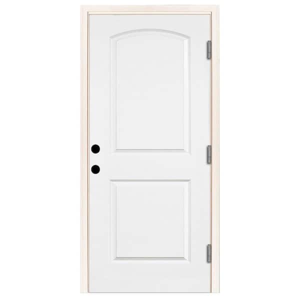 Steves & Sons 32 in. x 80 in. Element Series 2-Panel Roundtop Left-Hand Outswing Wt Prime Steel Prehung Front Door w/ 6-9/16 in. Frame