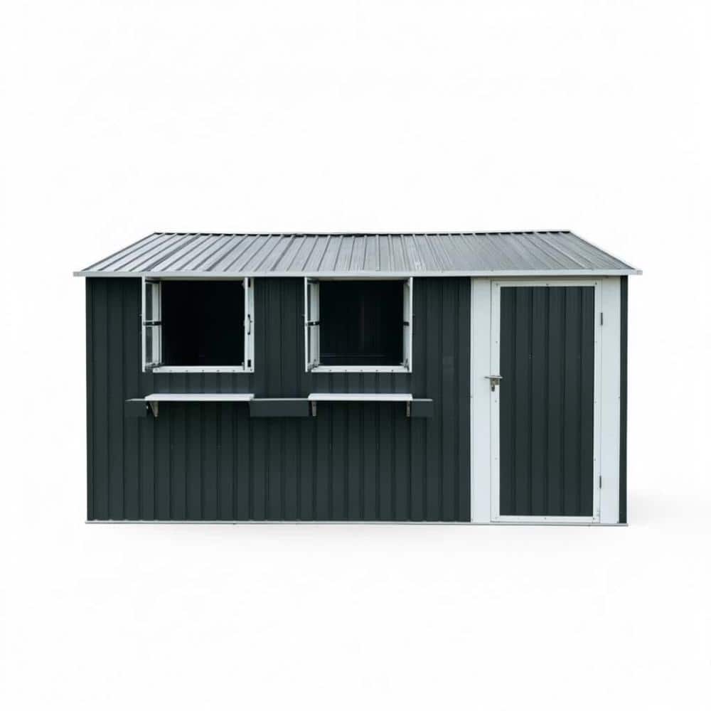 12 ft. W x 10 ft. D Gray Metal Shed with 3 Clear Windows & Decorative Flower Rack, Lockable Single Door (120 sq. ft.) price history on PriceWatchPro