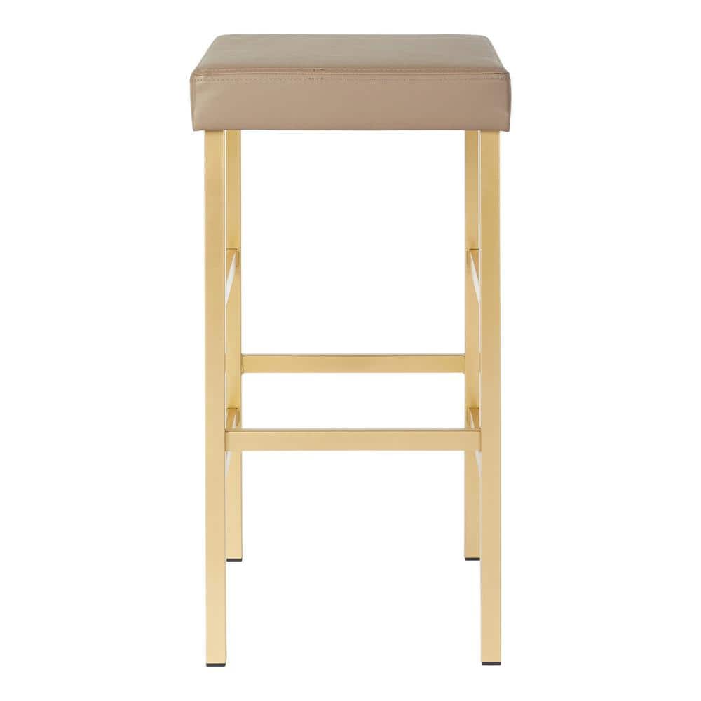 30" Gold and Camel Faux Leather Backless Bar Stool
