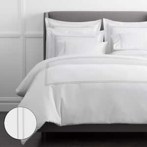 Dorset Stripe Legends Hotel Gray Embroidered 600-Thread Count Egyptian Cotton Sateen Oversized Queen Duvet Cover