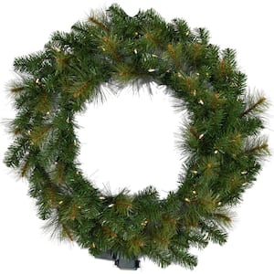 48 in. Southern Peace Artificial Holiday Wreath with Clear Battery-Operated LED String Lights