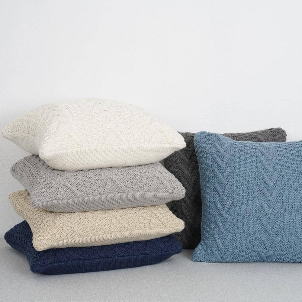 Charcoal Gray Chunky Knit Square Throw Pillow