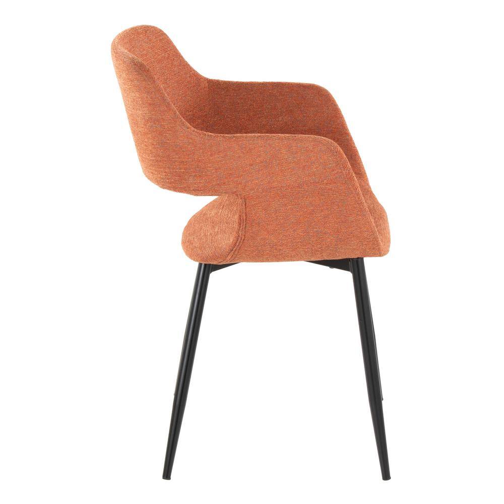Contemporary Orange Faux Leather Dining Chairs with Black Metal Legs, Set of 2