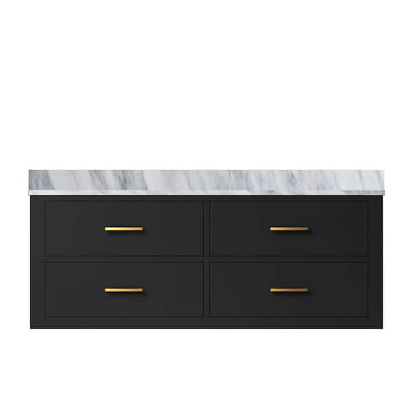 Sherman 48 in. W x 22 in. D Black Double Bath Vanity with Carrara Marble Top