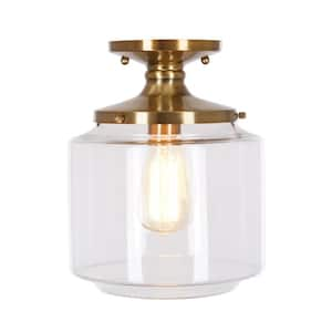 10.6 in. 1-Light Antique Brass Mid-Century Modern Flush Mount