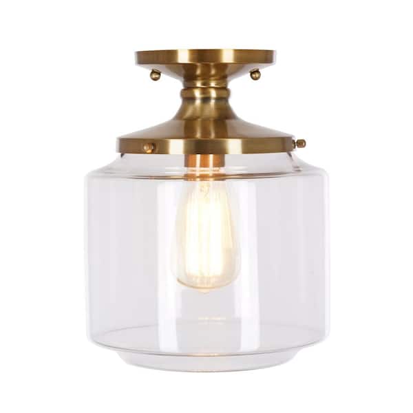 Cresswell 10.6 in. 1-Light Antique Brass Mid-Century Modern Flush Mount