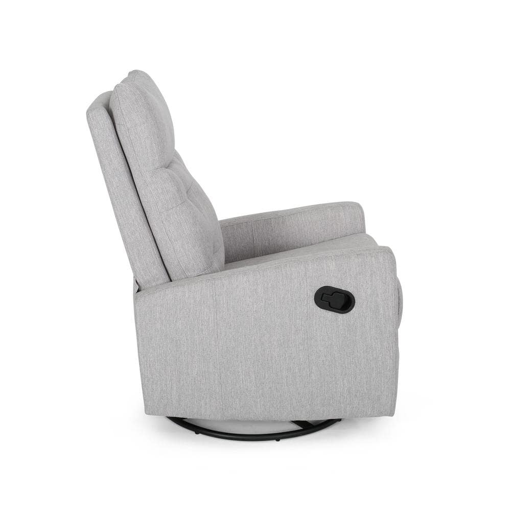 Handcrafted 25" Gray Fabric Swivel Recliner with Metal Base