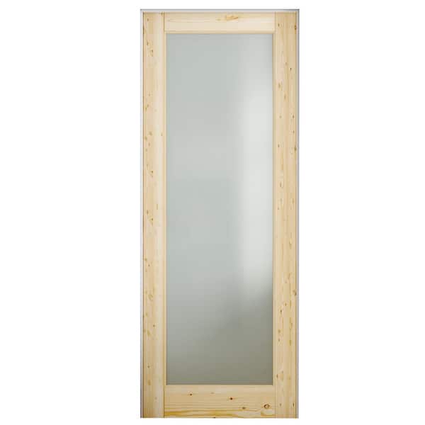 24 in. x 96 in. 1-Lite Frosted Glass Left Handed Solid Core UnFinished Pine Wood Door with Quick Assemble Jamb