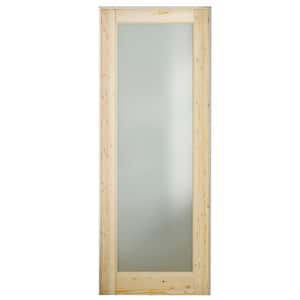 24 in. x 80 in. Left Handed Frosted Glass Solid Core UniFinished Pine Wood Prehung Door with Quick Assemble Jamb 1-Lite