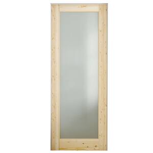 32 in. x 80 in. Left Handed Frosted Glass Solid Core UniFinished Pine Wood Prehung Door with Quick Assemble Jamb 1-Lite