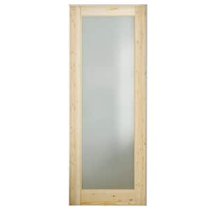 32 in. x 80 in. LH Frosted Glass Solid UnFinished Pine Wood Single Prehung Interior Door w/ Quick Assemble Jamb 1-Lite