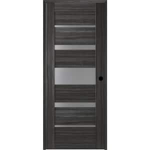28 in. x 96 in. Kina Left-Hand Solid Core 7-Lite Frosted Glass Gray Oak Wood Composite Single Prehung Interior Door