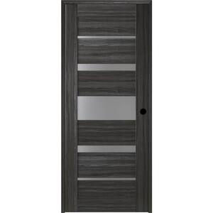 36 in. x 84 in. Kina Left-Hand Solid Core 5-Lite Frosted Glass Gray Oak Wood Composite Single Prehung Interior Door