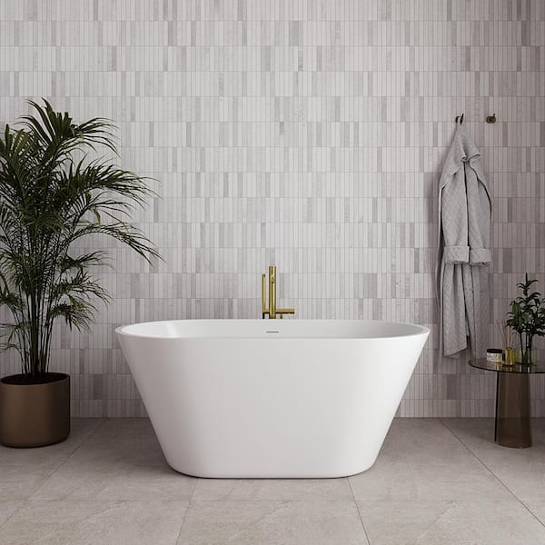 54 in. x 30 in. Acrylic Freestanding Soaking Bathtub in Glossy White with Polished Gold Drain