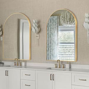 24 in. W x 36 in. H Gold Vanity Arched Wall Mirror Aluminium Alloy Frame Bathroom Mirror(2-Pieces)