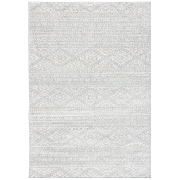 Tulum 2 ft. x 4 ft. Light Gray/Ivory Striped Tribal Geometric Area Rug