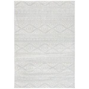 Tulum Light Gray/Ivory 5 ft. x 8 ft. Striped Tribal Geometric Area Rug