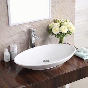 Valera 27 in. Vitreous China Oval Vessel Bathroom Sink in White