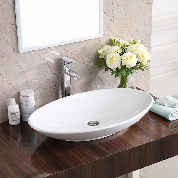 Karran Valera 27 in. Vitreous China Oval Vessel Bathroom Sink in White