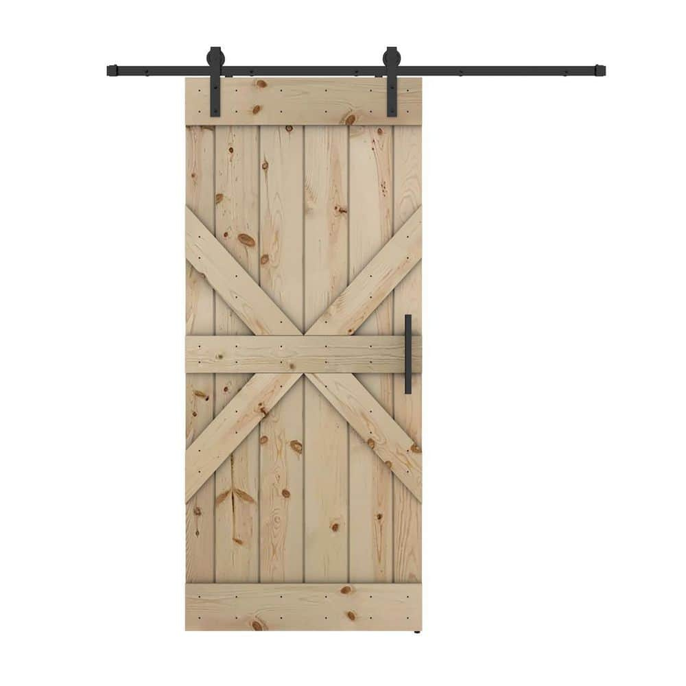 Dessliy Mid X 24 in. x 84 in. Unfinished Pine Wood Sliding Barn Door ...