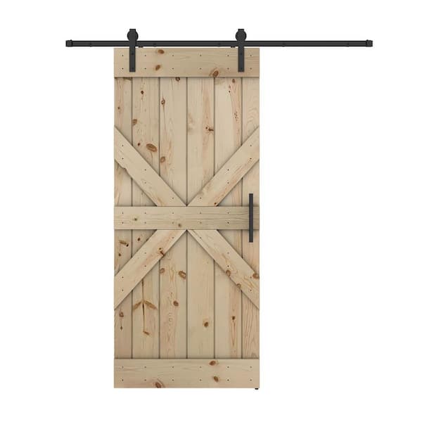 Dessliy Mid X 30 in. x 84 in. Unfinished Pine Wood Sliding Barn Door with Hardware Kit (DIY)