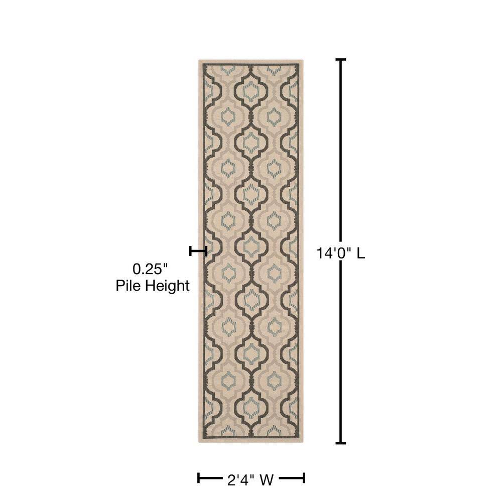 Beige and Black Synthetic Flat Woven 2'4" x 14' Runner Rug