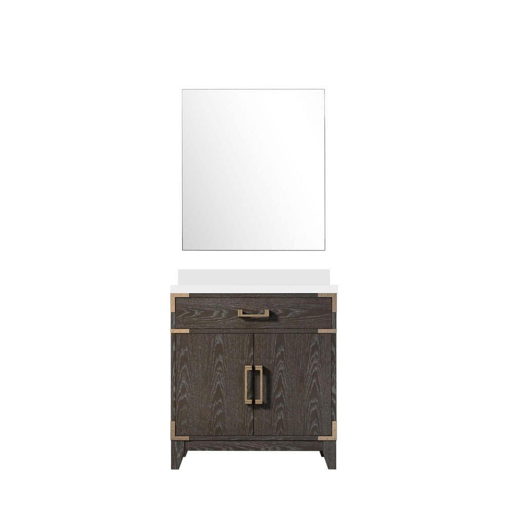 Fossa 30 in W x 22 in D Brown Oak Single Bath Vanity with White Quartz Top and 28 in Mirror price history on PriceWatchPro