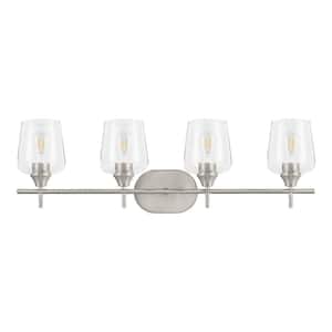 Pavlen 33 in. 4-Lights Brushed Nickel Vanity Light with Clear Glass Shade