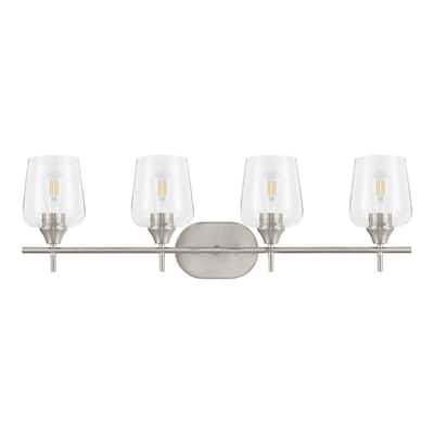 Hampton Bay Pavlen 33 in. 4-Lights Brushed Nickel Vanity Light with Clear  Glass Shade GS