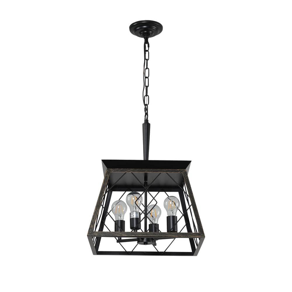 15.7 in. 4-Light Black Modern Industrial Chandelier Light Fixture with Caged Metal Shade For Dining Room, Kitchen price history on PriceWatchPro
