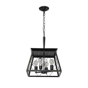 15.7 in. 4-Light Black Modern Industrial Chandelier Light Fixture with Caged Metal Shade For Dining Room, Kitchen