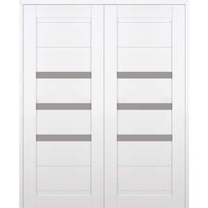Dora 60 in. W. x 84 in. Both Active 3-Lite Frosted Glass Snow White Wood Composite Double Prehend Interior Door