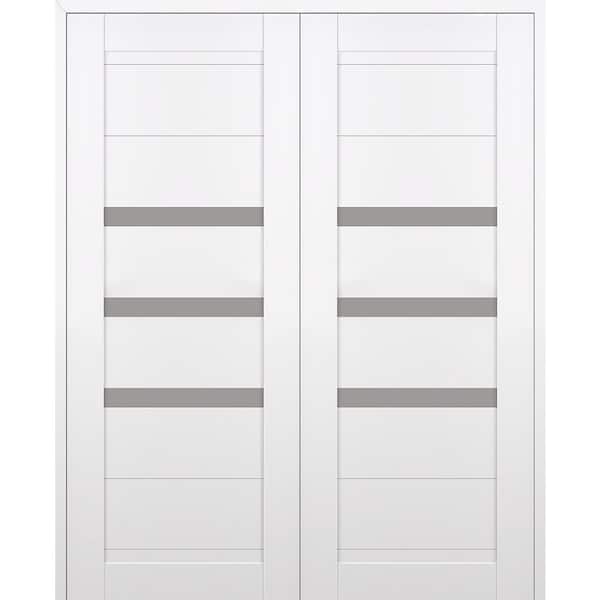 Belldinni Dora 72 in. x 80 in. Both Active 3-Lite Frosted Glass Snow White Wood Composite Double Prehung Interior Door