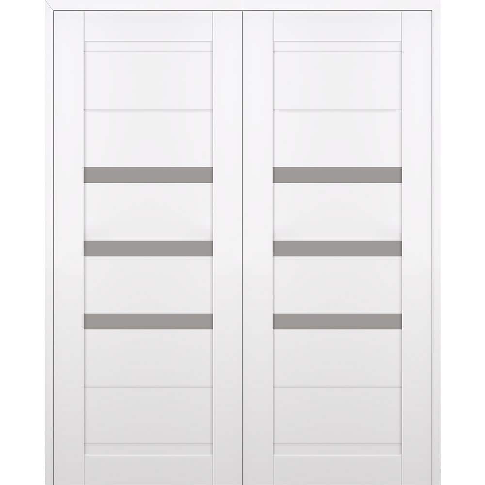 Dora 64 in. x 96 in. Both Active 3-Lite Frosted Glass Snow White Wood Composite Double Prehung Interior Door price history on PriceWatchPro