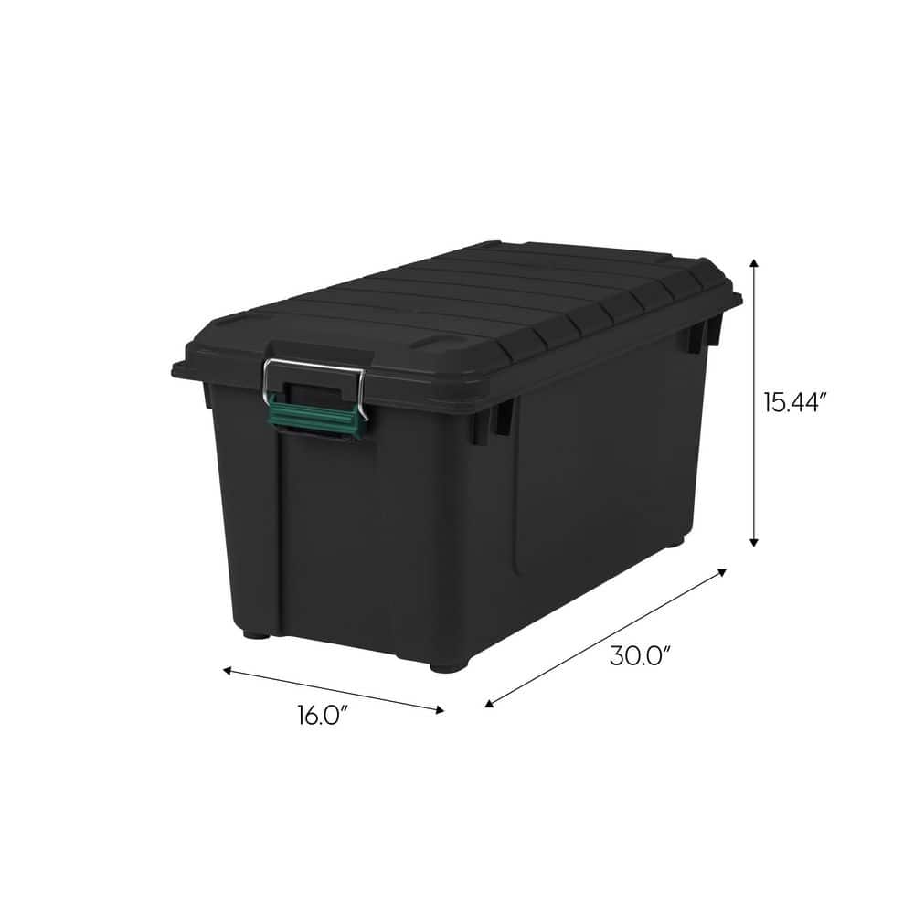 Heavy Duty Black Plastic Stackable Storage Tote with Lid