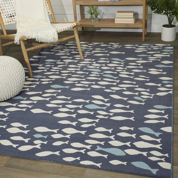 School of Fish Navy 7' 10" x 10' Novelty Area Rug