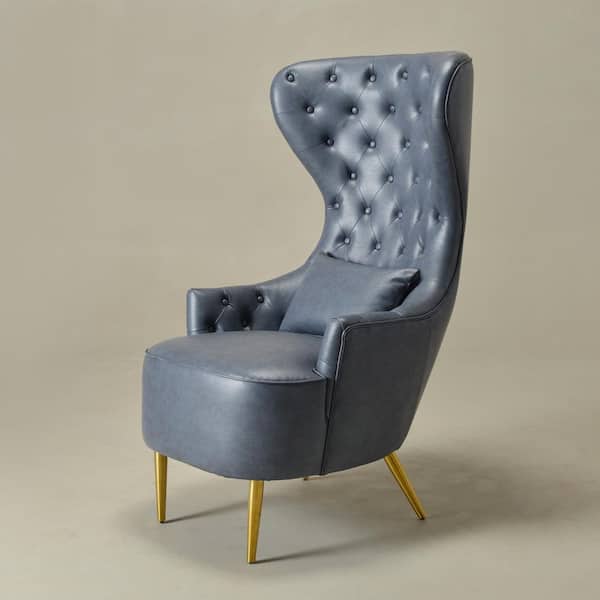 Navy Modern Upholstered Tufted Faux leather Wingback Dining Chair