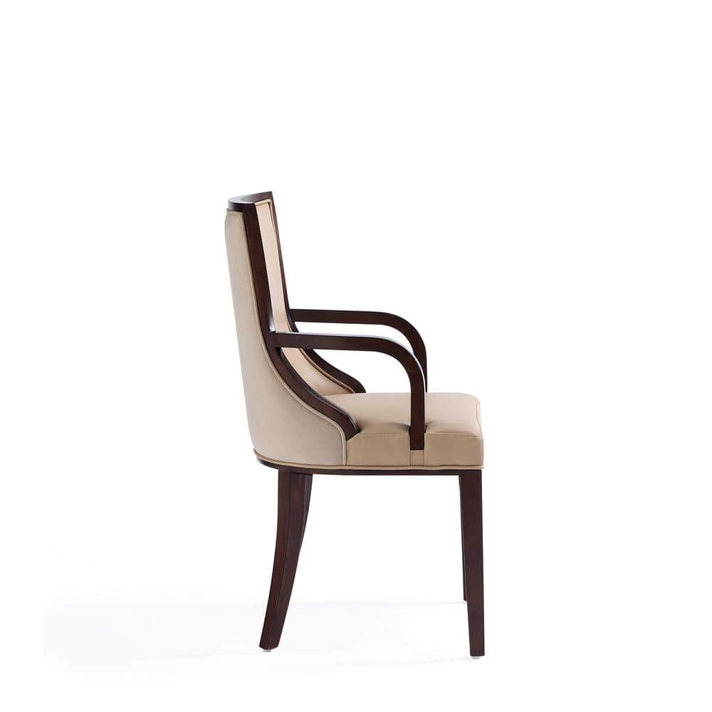 Tan Faux Leather Upholstered Parsons Arm Chair with Wood Frame