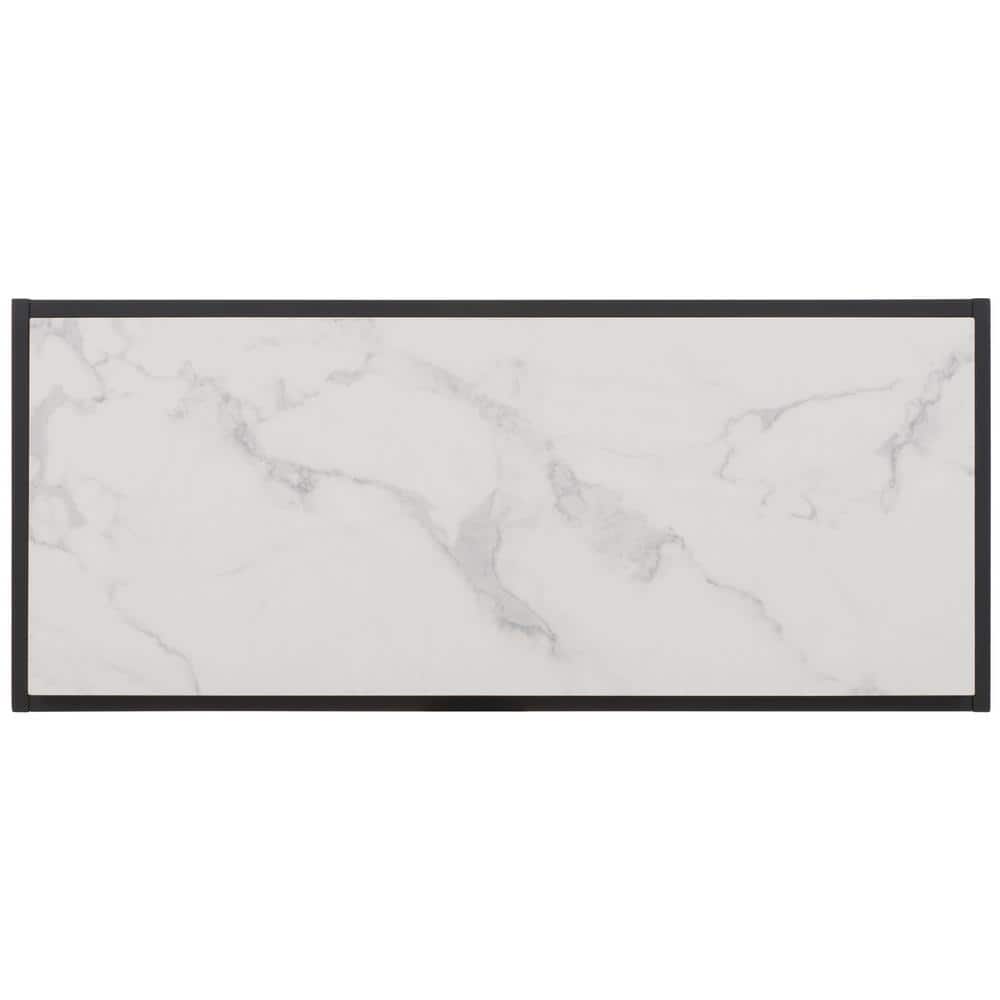 Edgefield White Faux Marble and Black Metal Console Table
