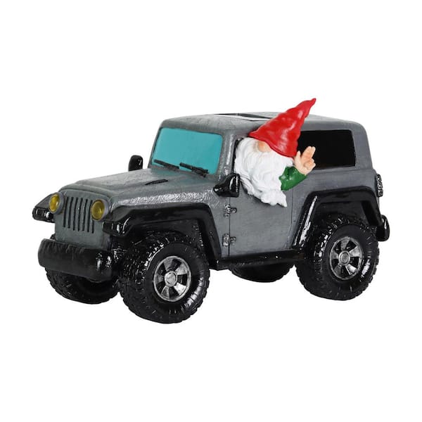 Exhart Solar Hand Painted Off-Roading, 11 in. x 6.5 in. Gnome Garden Statue