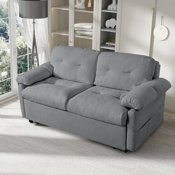 SLPPE 72 in. Cloud Grey Chenille Queen Size 2-Seat Sofa Bed with Pillow Arm and Pull-Out Sleeper
