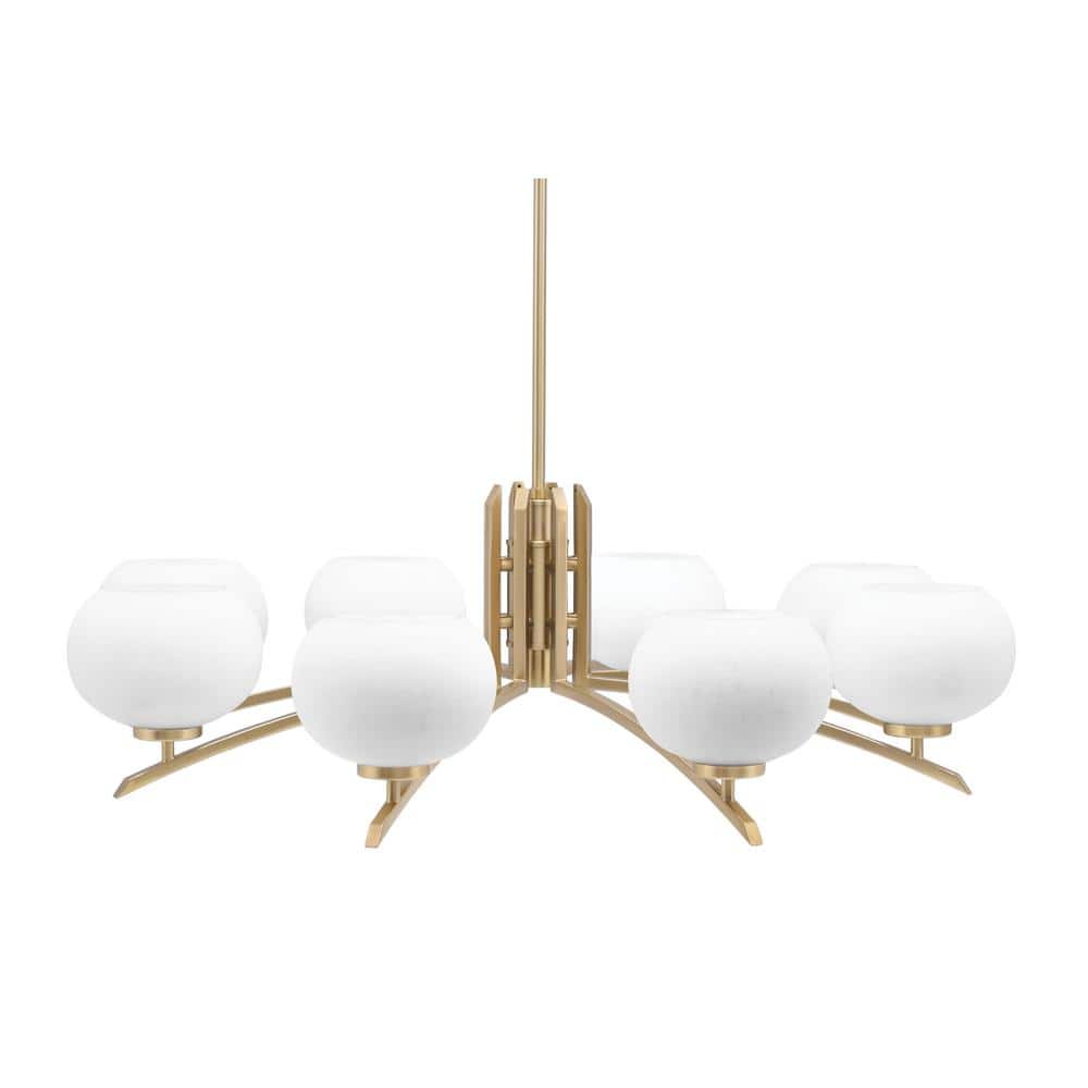 Siena 36.75 in. 8-Light New Age Brass Chandelier with 7 in. White Muslin Gl