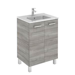 Logic 23.6 in. W x 18.0 in. D x 33.0 in. H Bath Vanity in Sandy Grey with Vanity Top and Ceramic White Basin