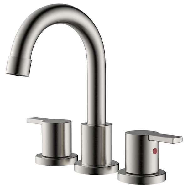 stufurhome Widespread Bathroom Faucet with Drain Kit Included in Brushed Nickel