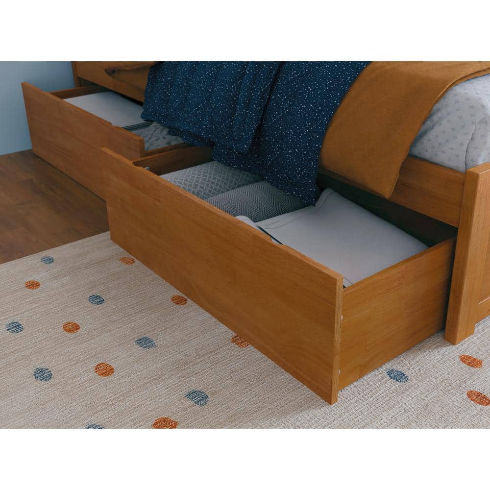 Light Toffee Twin Wood Platform Bed with Storage Drawers