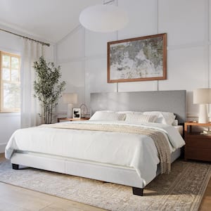 Celeste Light Gray Upholstered Wood King Panel Bed Frame
