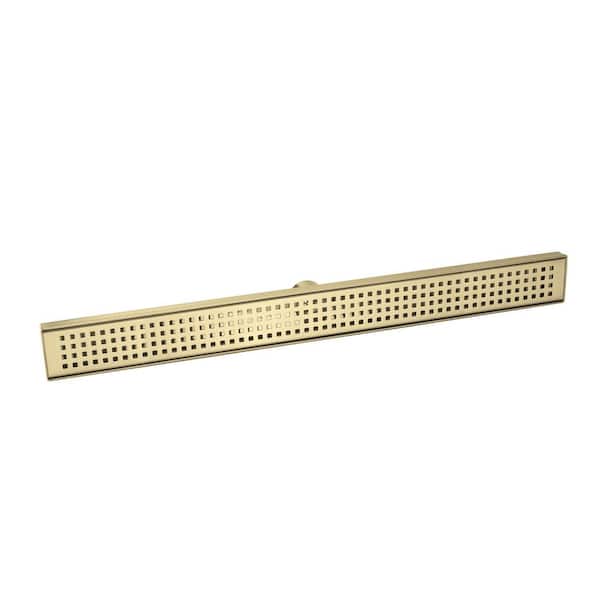 36 in. Linear Shower Drain with Removable Quadrato Pattern Grate, 304 Stainless Shower Drain in Brushed Gold