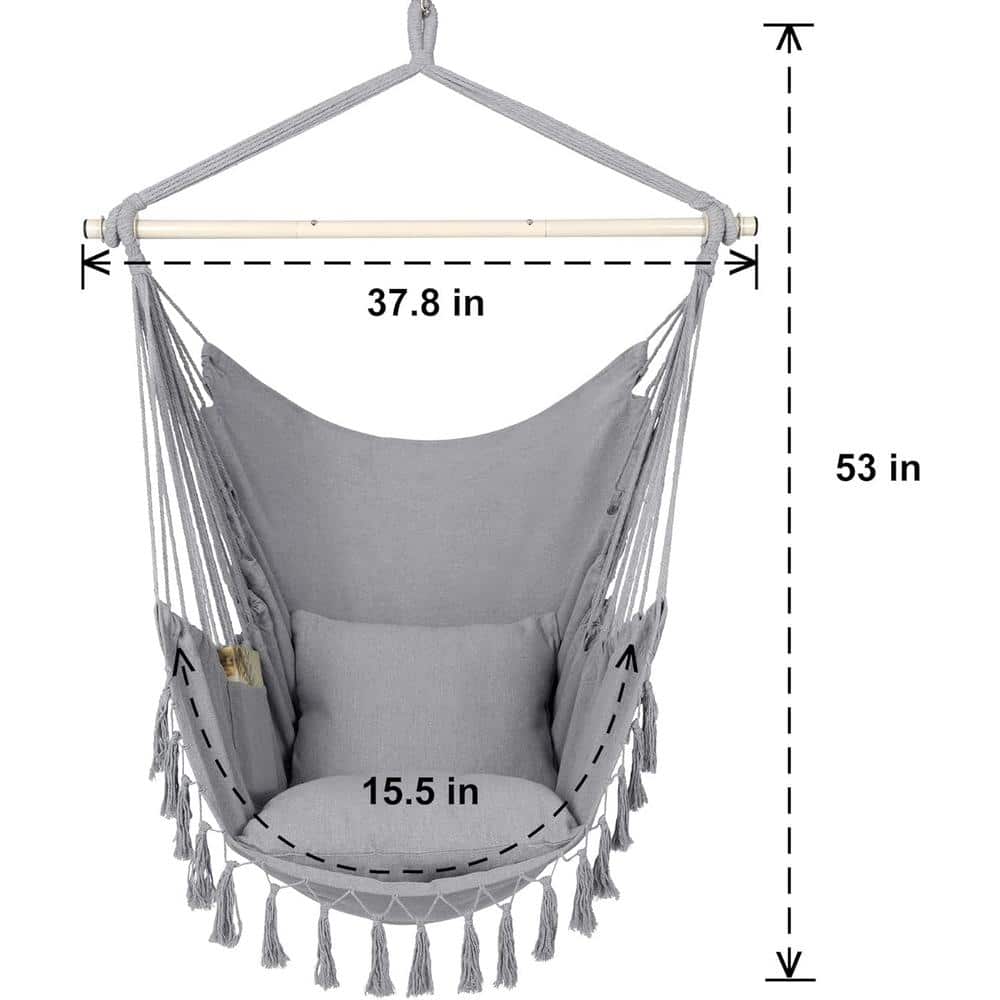 Light Gray Cotton Hanging Chair with Cushions and Pocket
