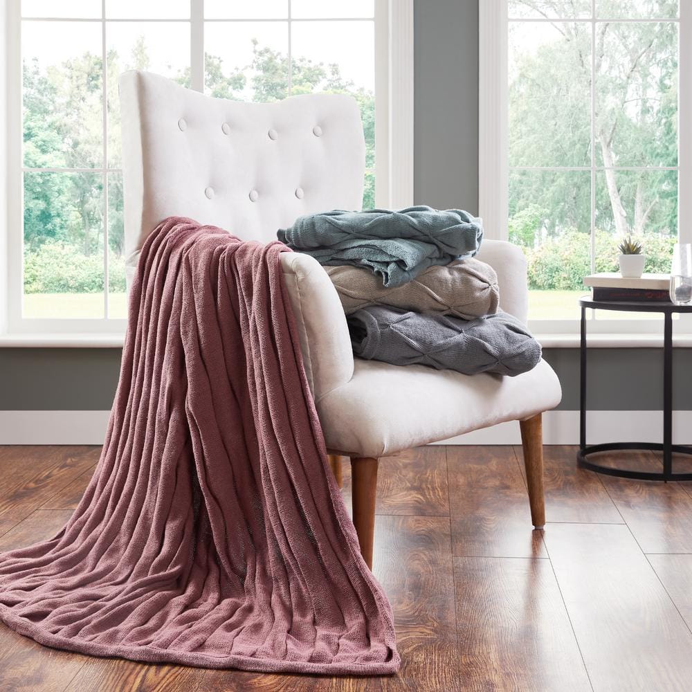 Rosewood Faux Fur Knitted Reversible Throw Blanket